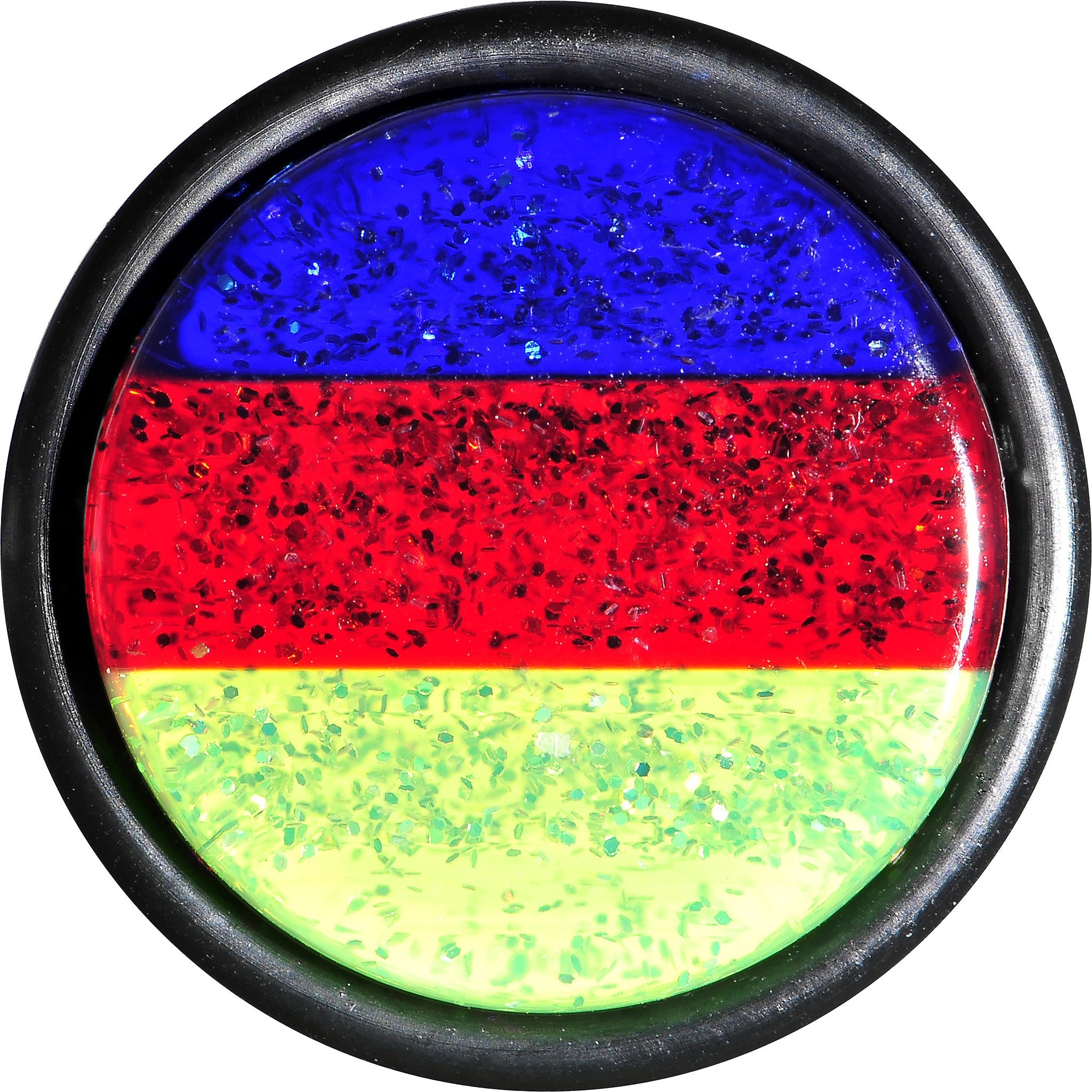 BodyCandy 5/8 Green Red Blue Acrylic Vibrant Glitter Single Flare Plug — detail close-up