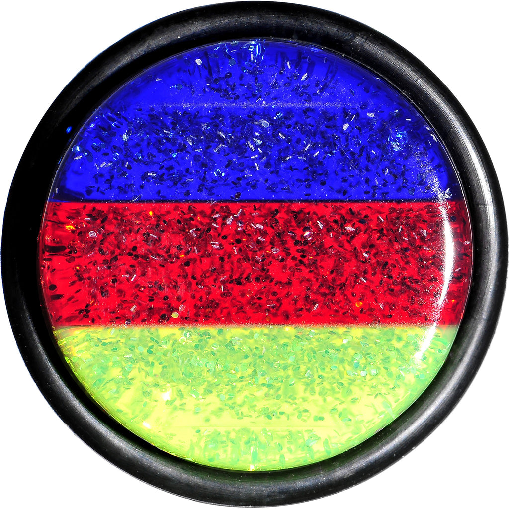 BodyCandy 18mm Green Red Blue Acrylic Vibrant Glitter Single Flare Plug — detail close-up