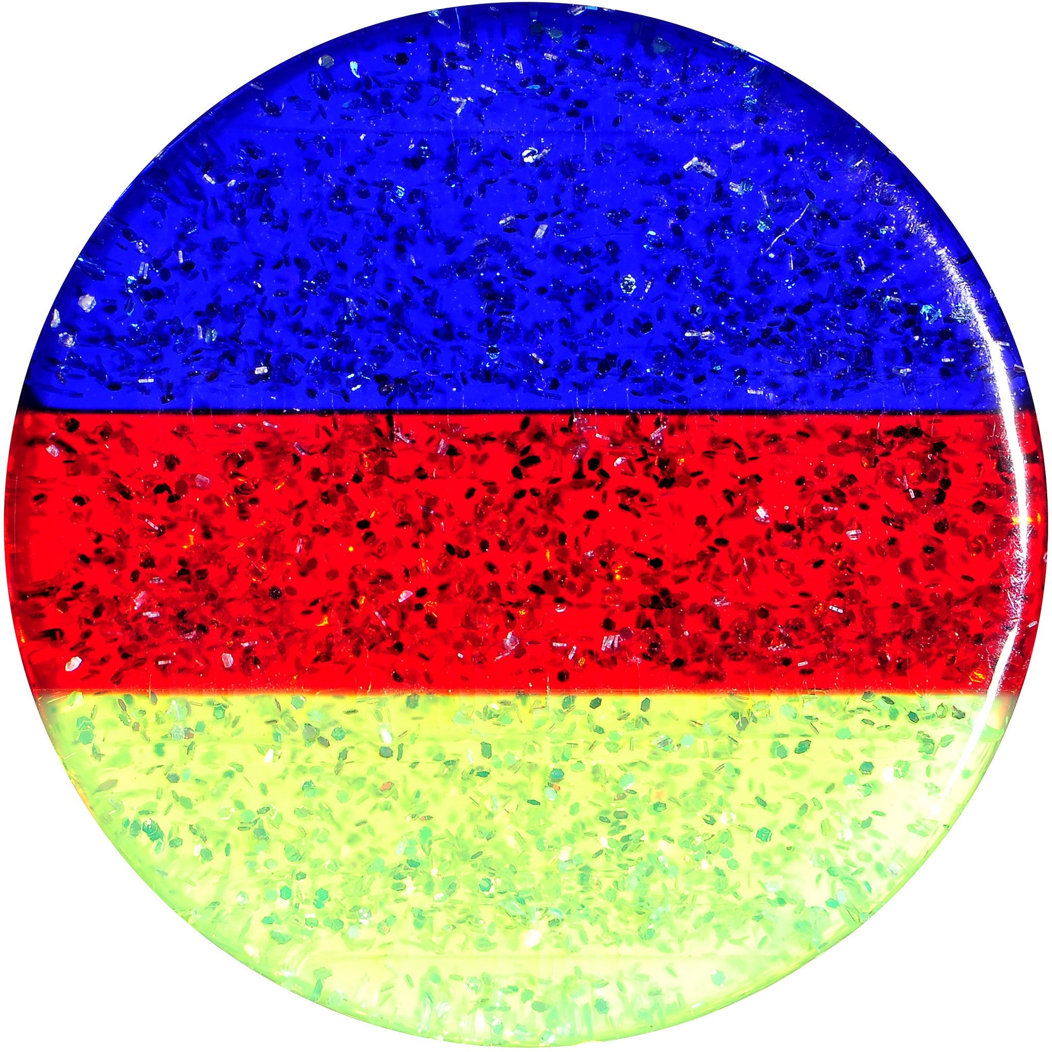 BodyCandy 18mm Green Red Blue Acrylic Vibrant Glitter Saddle Plug — detail close-up