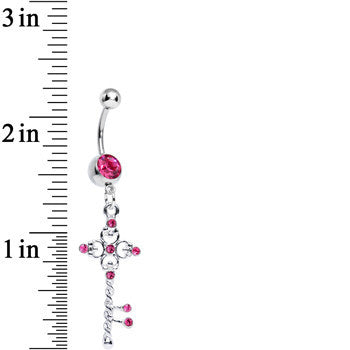 BodyCandy Pink Gem Sparkling Twisted Key Dangle Belly Ring — detail close-up
