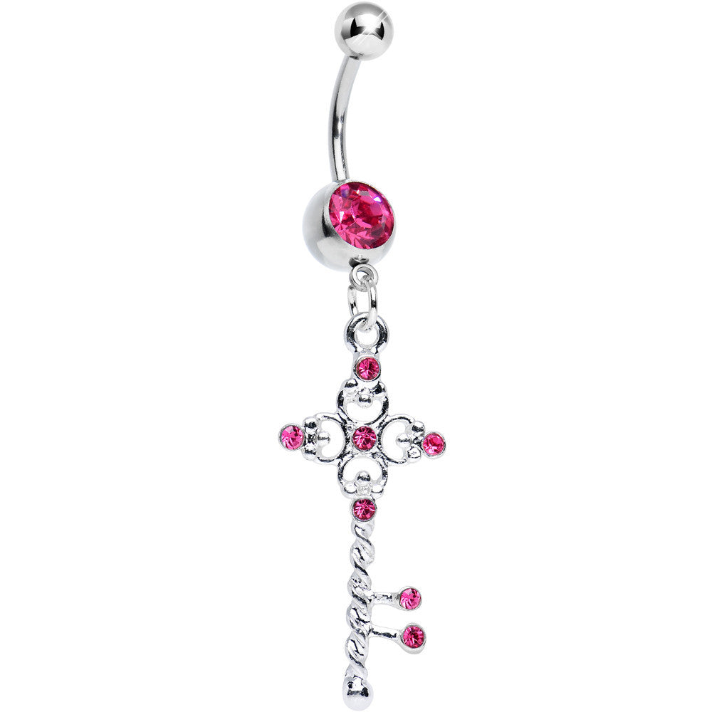 BodyCandy Pink Gem Sparkling Twisted Key Dangle Belly Ring — main product shot