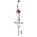 BodyCandy Pink Gem Sparkling Twisted Key Dangle Belly Ring — main product shot