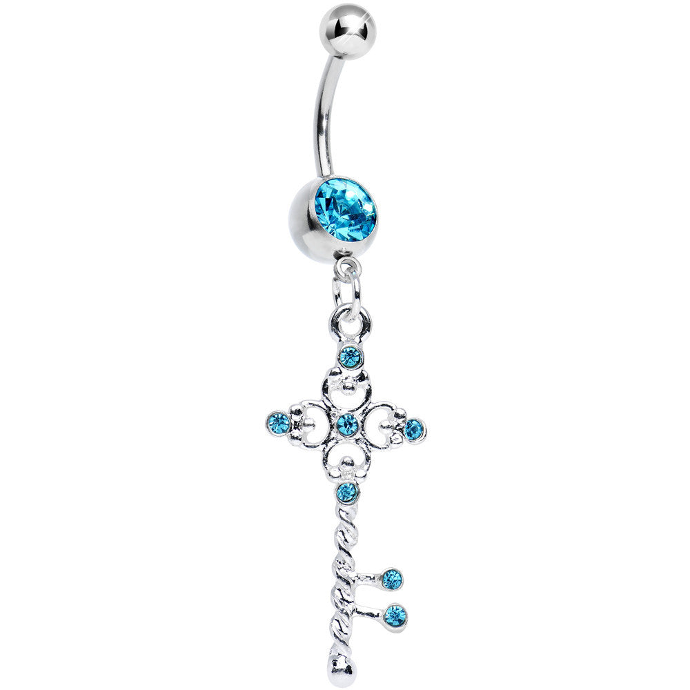 BodyCandy Aqua Gem Sparkling Twisted Key Dangle Belly Ring — main product shot