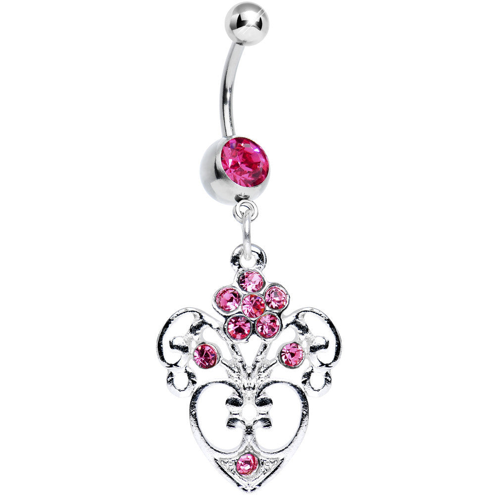BodyCandy Pink Gem Flowering Heart Dangle Belly Ring — main product shot