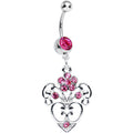 BodyCandy Pink Gem Flowering Heart Dangle Belly Ring — main product shot