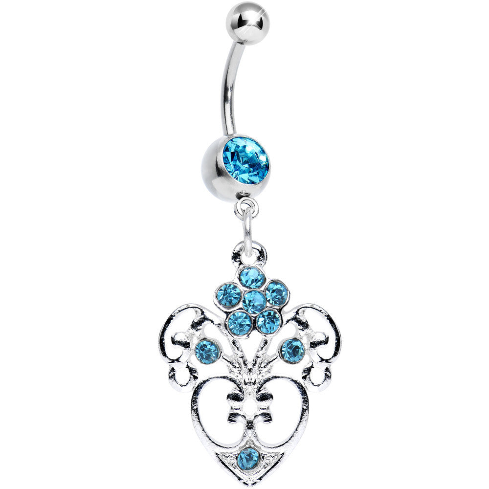 BodyCandy Aqua Gem Flowering Heart Dangle Belly Ring — main product shot