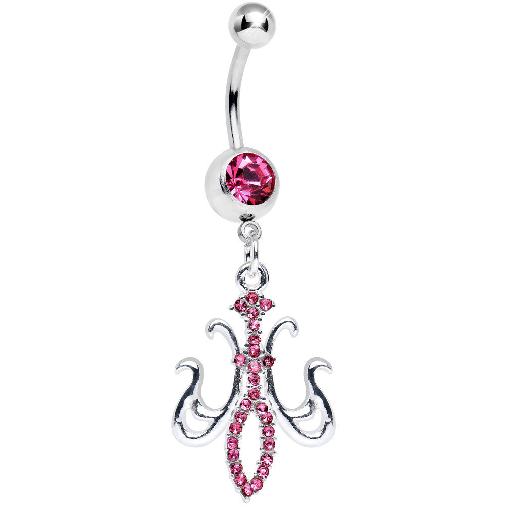 BodyCandy Pink Gem Magnifique Fleur de Lis Dangle Belly Ring — main product shot