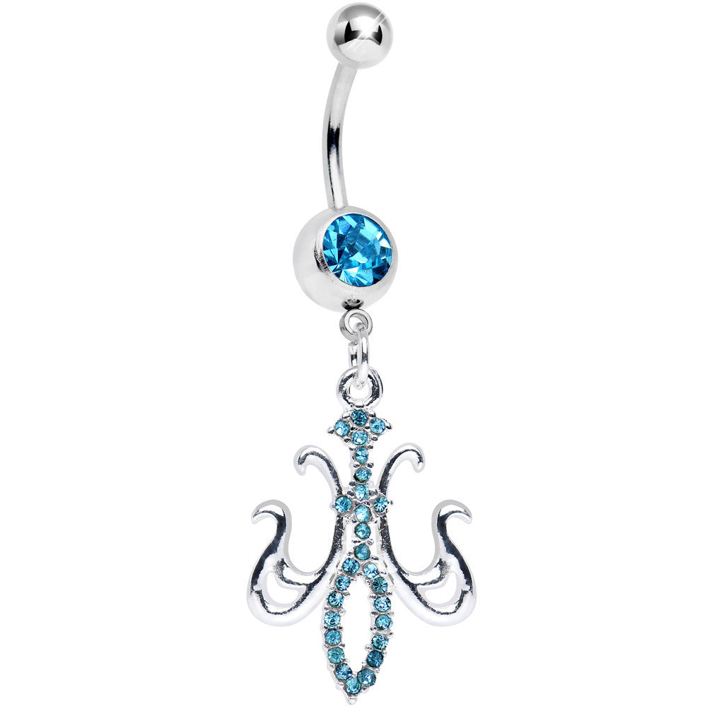 BodyCandy Aqua Gem Magnifique Fleur de Lis Dangle Belly Ring — main product shot
