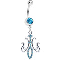 BodyCandy Aqua Gem Magnifique Fleur de Lis Dangle Belly Ring — main product shot