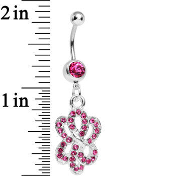 BodyCandy Pink Gem Sparkling Sailor Knot Dangle Belly Ring — detail close-up