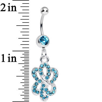 BodyCandy Aqua Gem Sparkling Sailor Knot Dangle Belly Ring — detail close-up