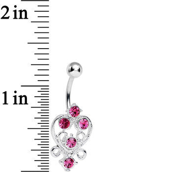 BodyCandy Pink Gem Lovely in Lace Heart Belly Ring — detail close-up