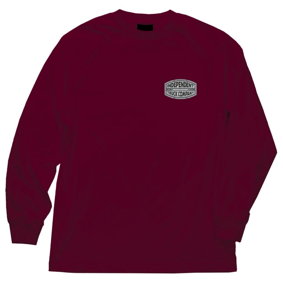 Independent ITC Curb Long Sleeve Mens T-Shirt - Burgundy by Skates USA