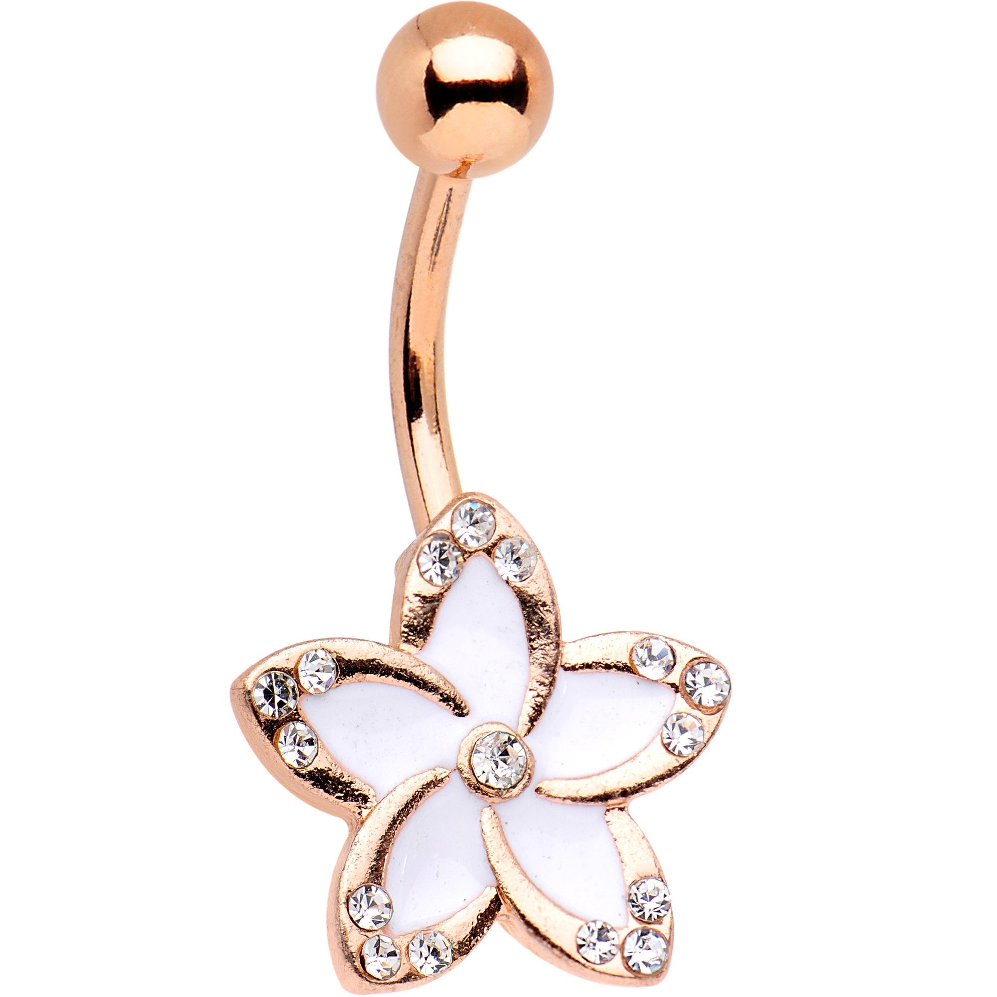 BodyCandy Clear Gem Rose Gold Plated White as Falling Snow Flower Belly Ring — main product shot