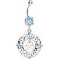BodyCandy Aqua Gem Fancy Framed Skull and Crossbones Dangle Belly Ring — main product shot