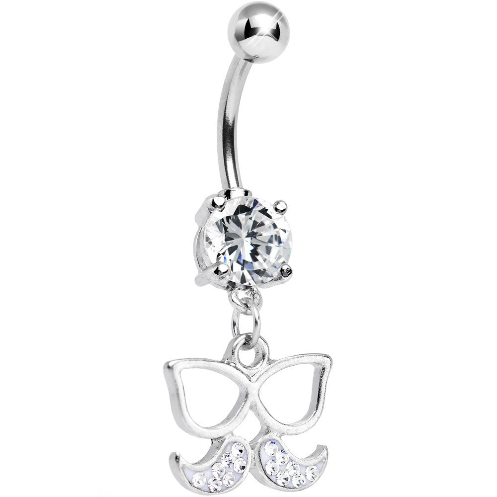 BodyCandy Clear Gem Chichi Glasses and Paved Mustache Dangle Belly Ring — main product shot