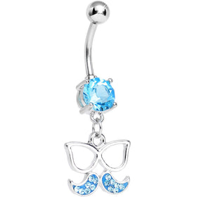 Aqua Gem Chichi Glasses and Paved Mustache Dangle Belly Ring