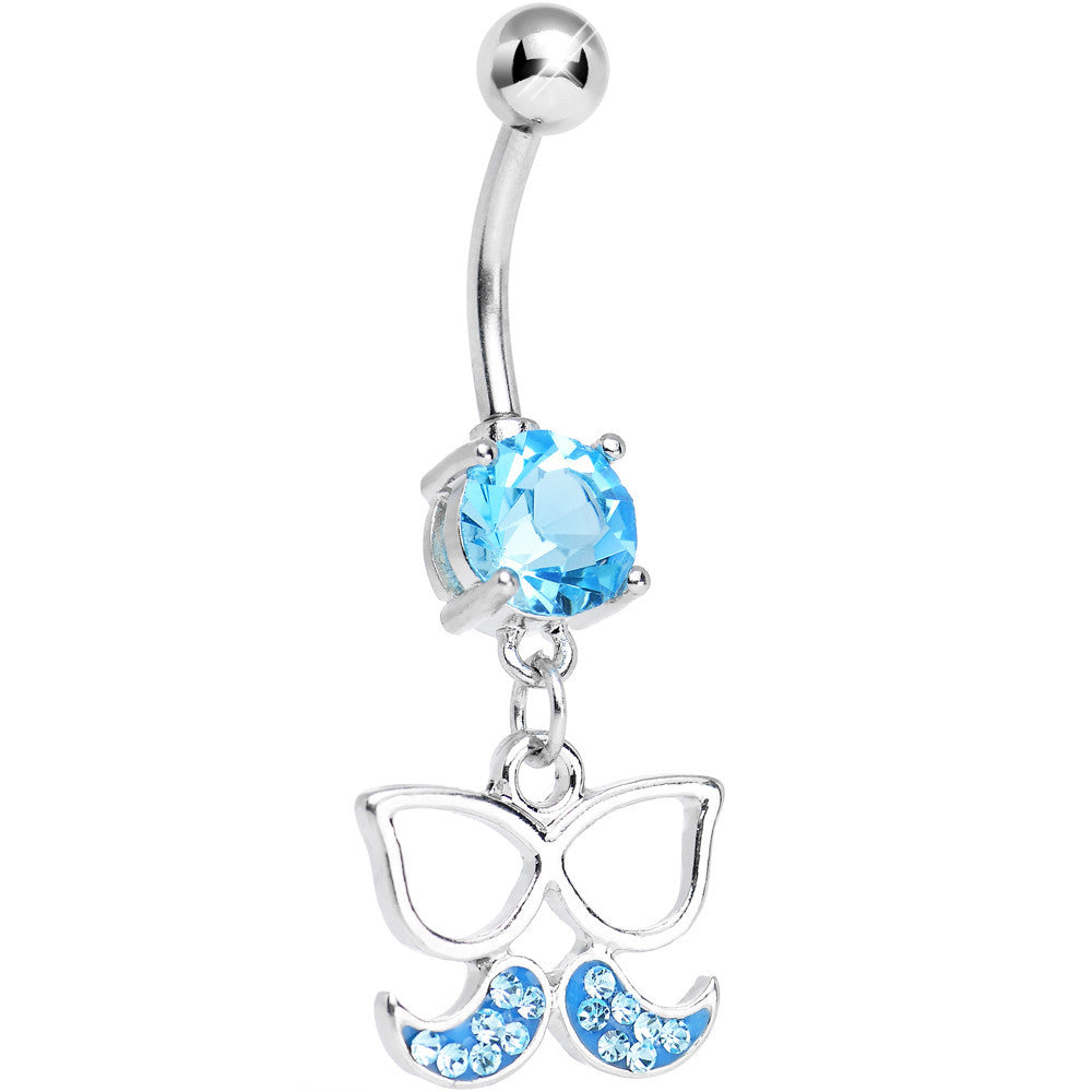 BodyCandy Aqua Gem Chichi Glasses and Paved Mustache Dangle Belly Ring — main product shot