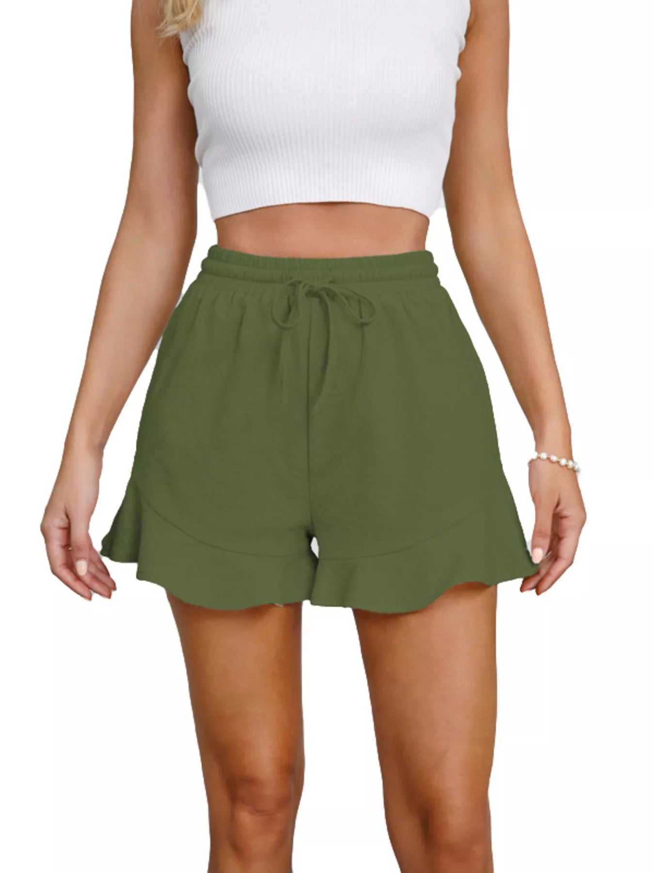 Ruffle Hem Drawstring Shorts