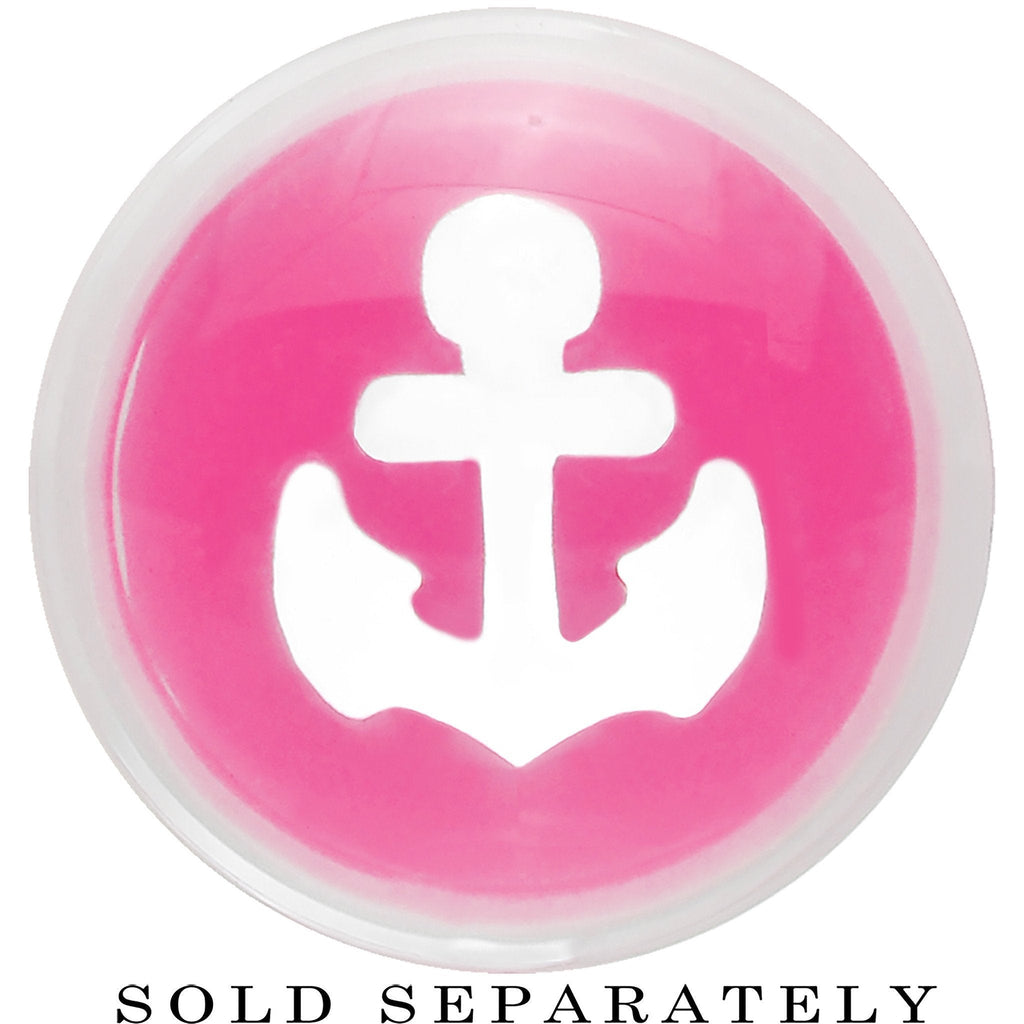 BodyCandy Clear Pink Acrylic Set Sail Nautical Anchor Saddle Plug Available in Sizes 6mm to 20mm — detail close-up