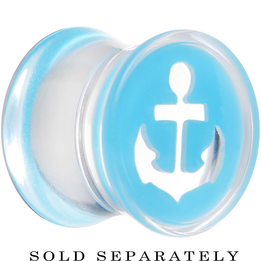 BodyCandy Clear Light Blue Acrylic Set Sail Nautical Anchor Saddle Plug Available in Sizes 6mm to 20mm — side view