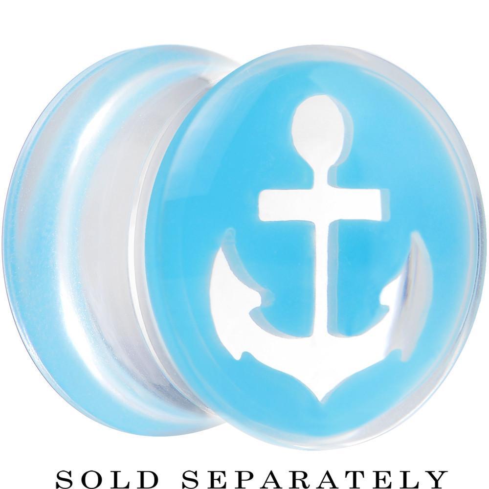 BodyCandy Clear Light Blue Acrylic Set Sail Nautical Anchor Saddle Plug Available in Sizes 6mm to 20mm — back view