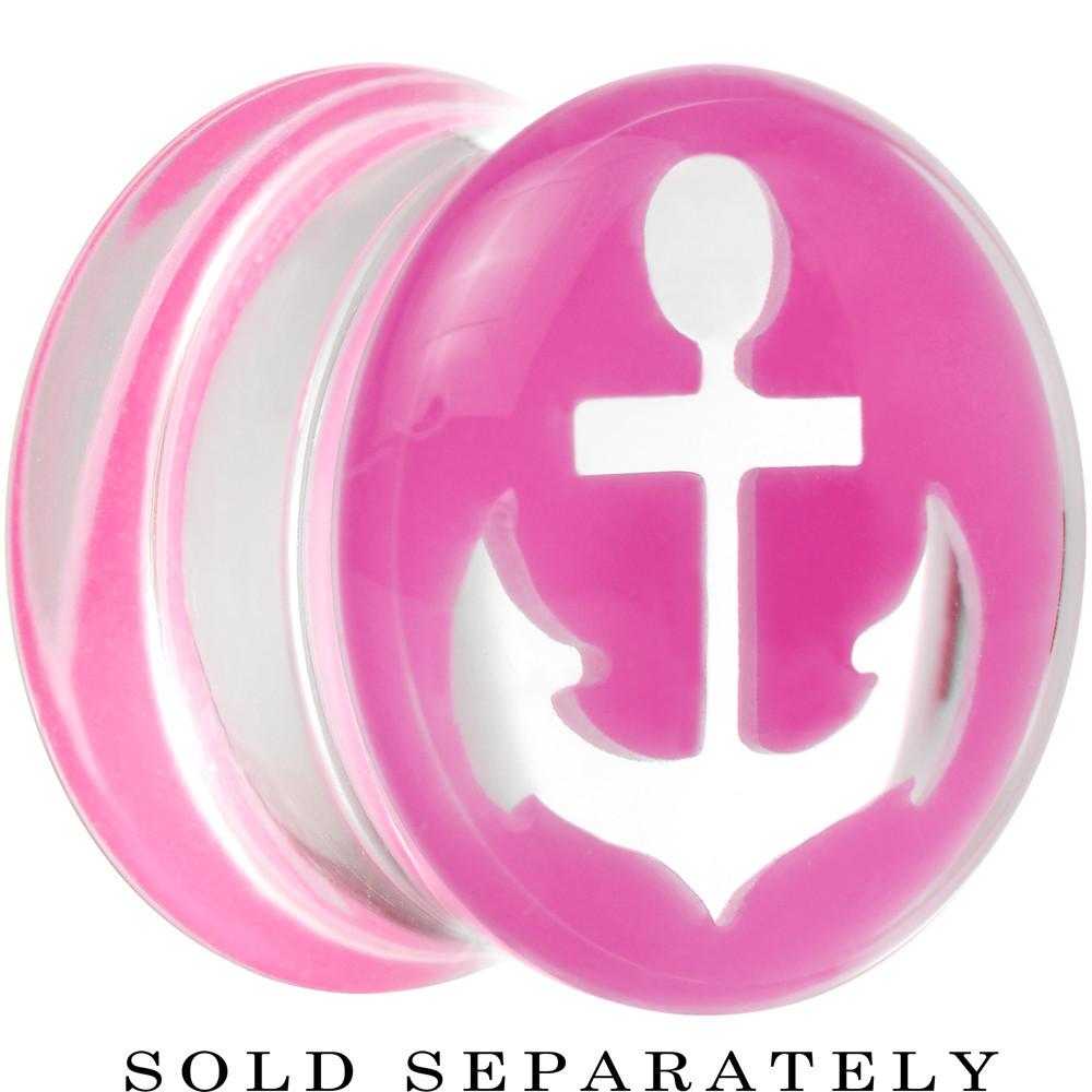 BodyCandy Clear Pink Acrylic Set Sail Nautical Anchor Saddle Plug Available in Sizes 6mm to 20mm — side view
