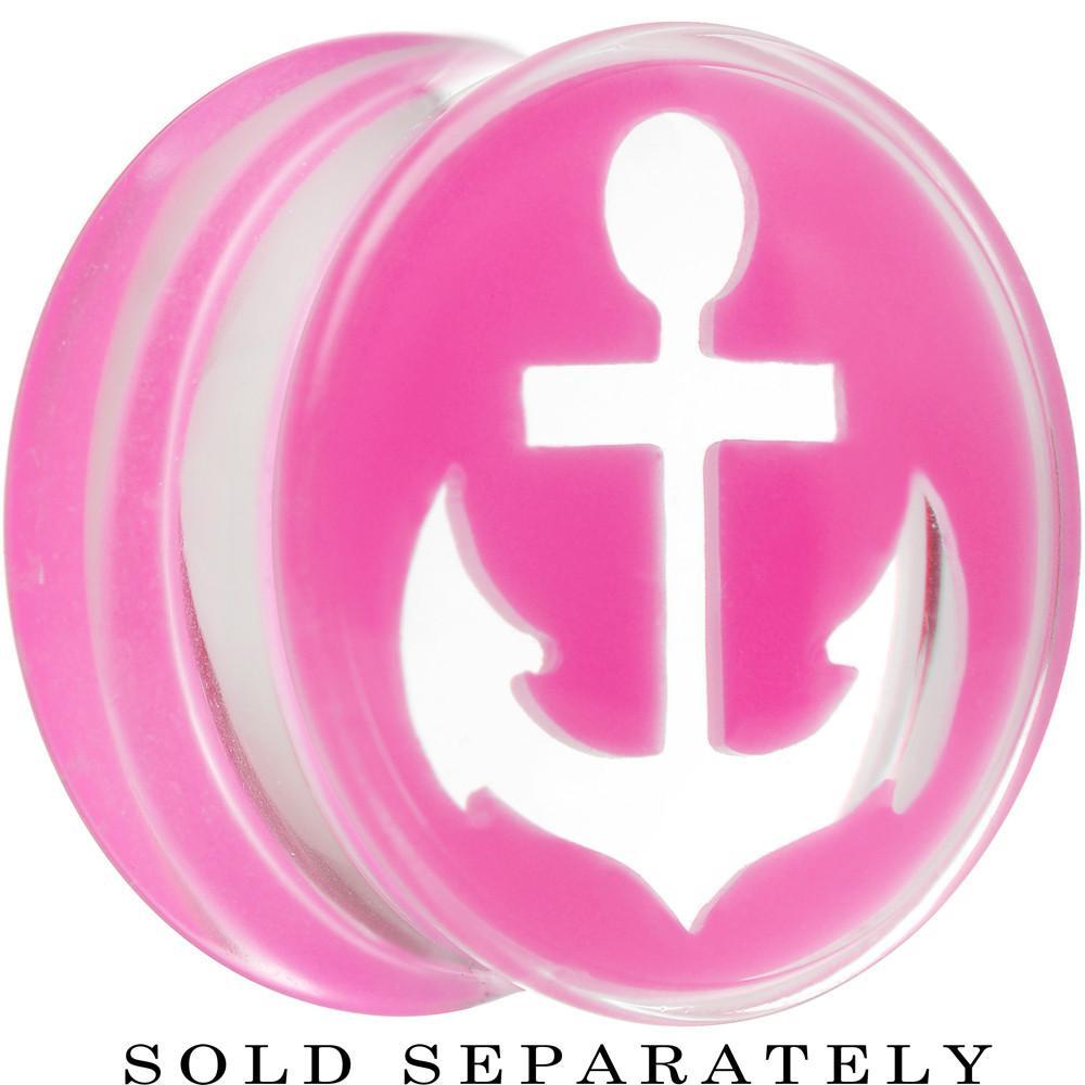 BodyCandy Clear Pink Acrylic Set Sail Nautical Anchor Saddle Plug Available in Sizes 6mm to 20mm — main product shot