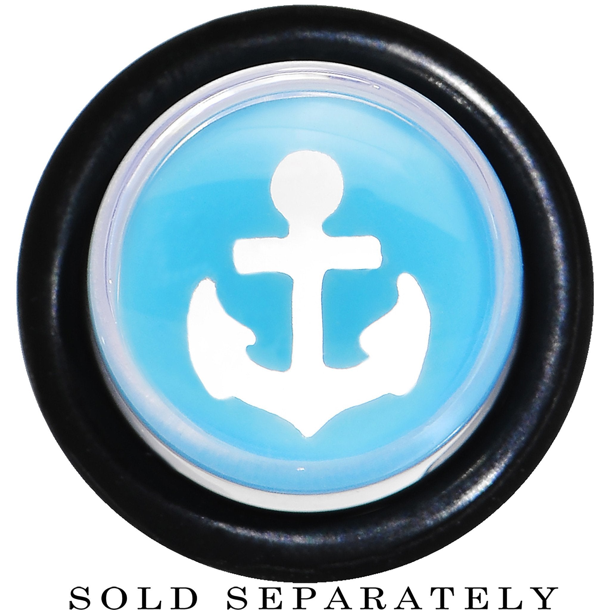 BodyCandy Clear Light Blue Acrylic Set Sail Nautical Anchor Taper 0G to 20mm — detail close-up