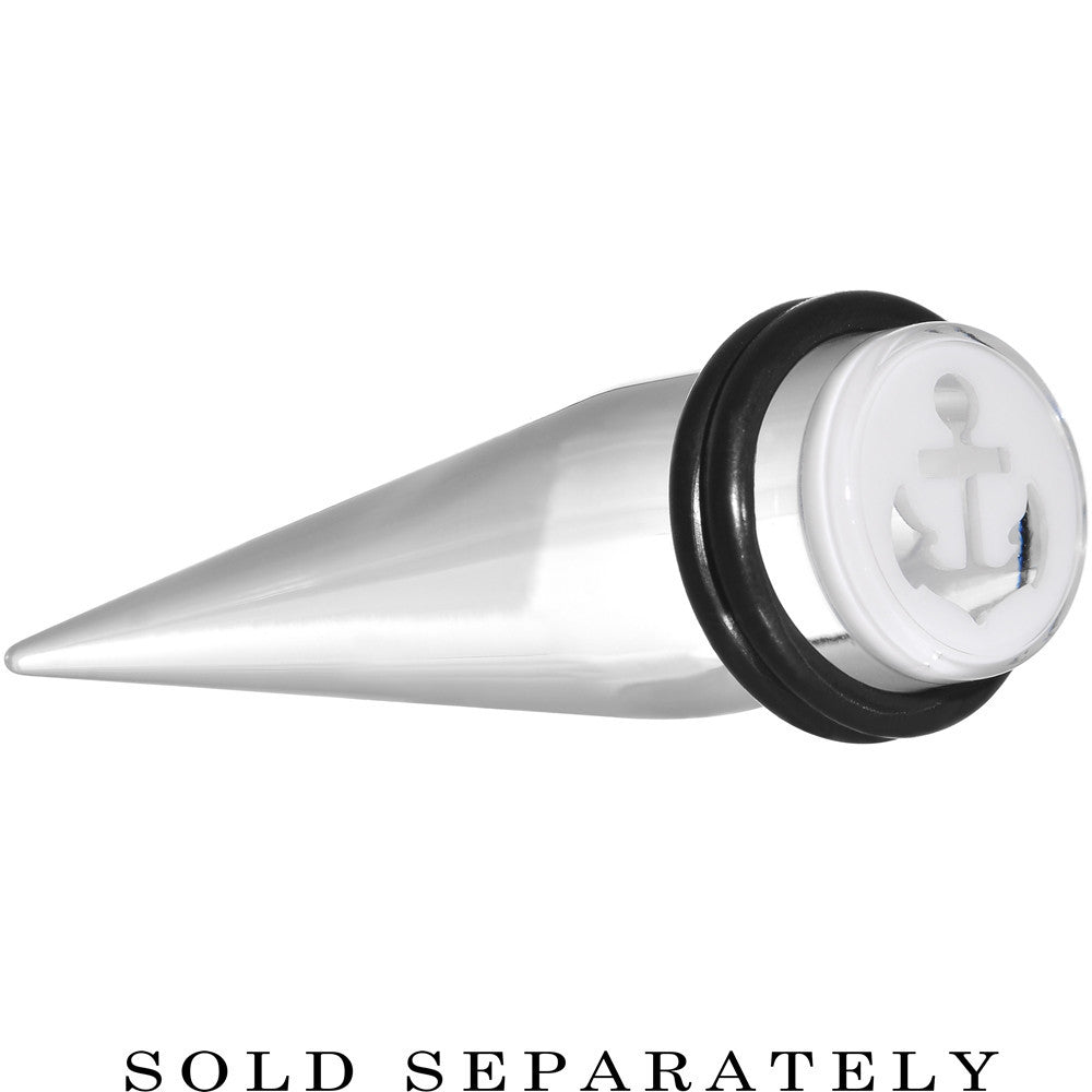 BodyCandy 1/2 Clear White Acrylic Set Sail Nautical Anchor Taper — main product shot