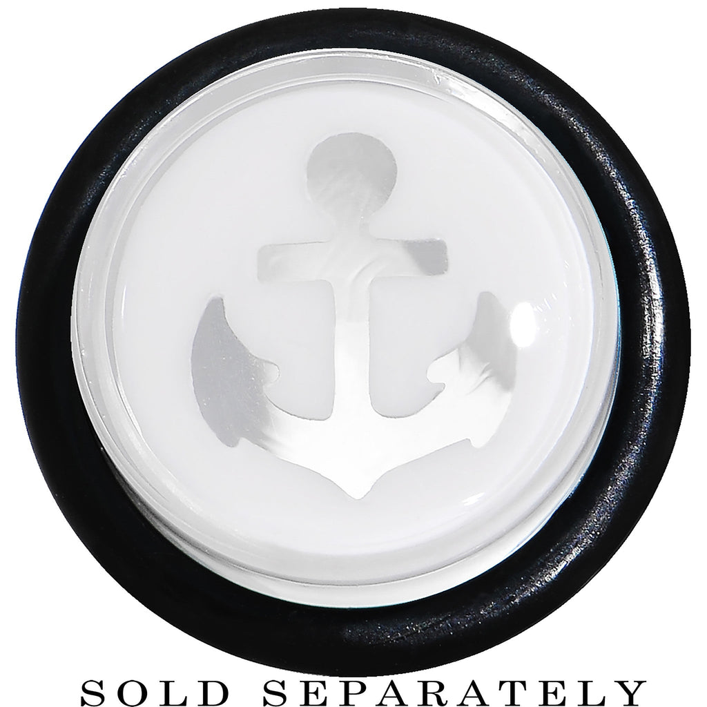 BodyCandy 1/2 Clear White Acrylic Set Sail Nautical Anchor Taper — detail close-up