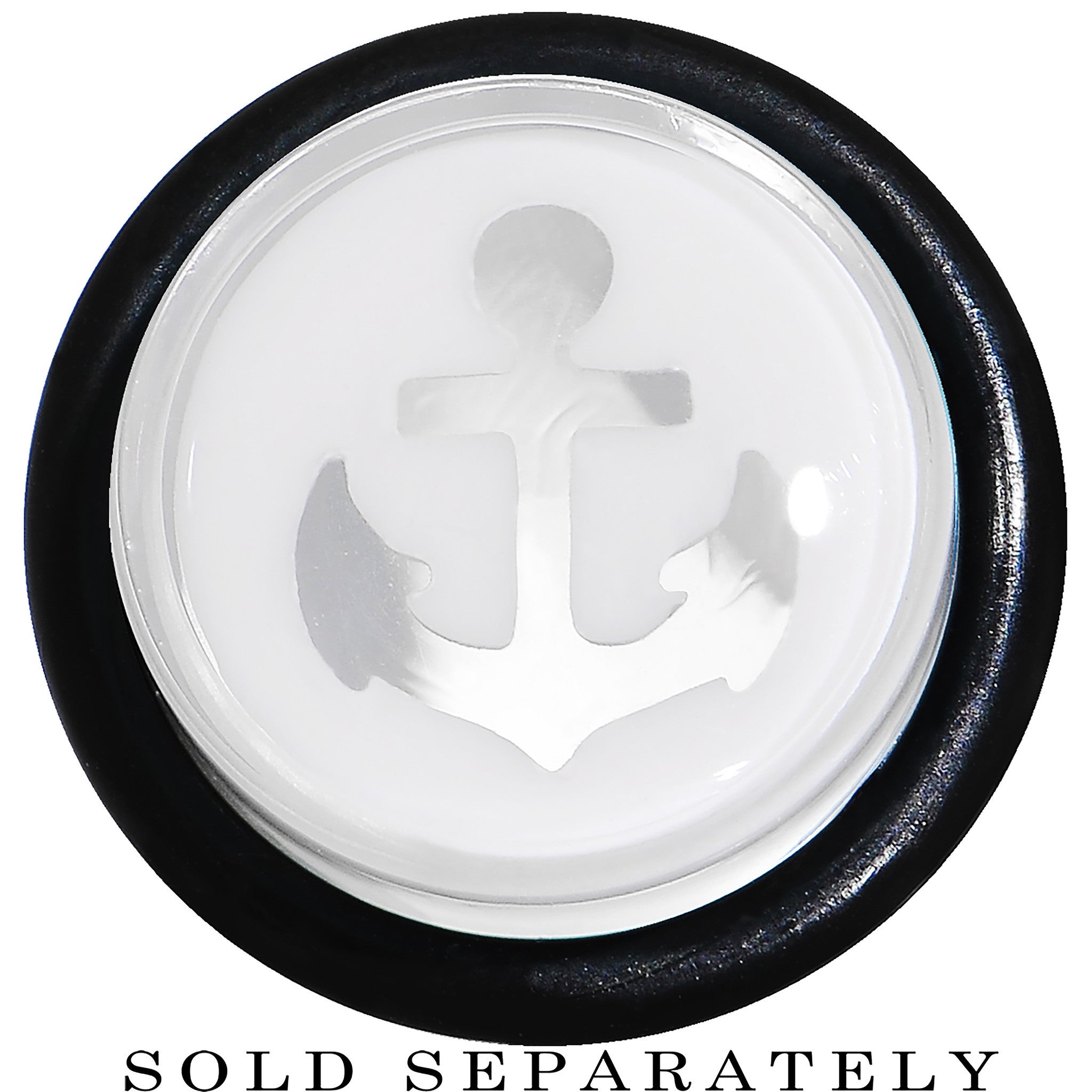 BodyCandy 1/2 Clear White Acrylic Set Sail Nautical Anchor Taper — detail close-up