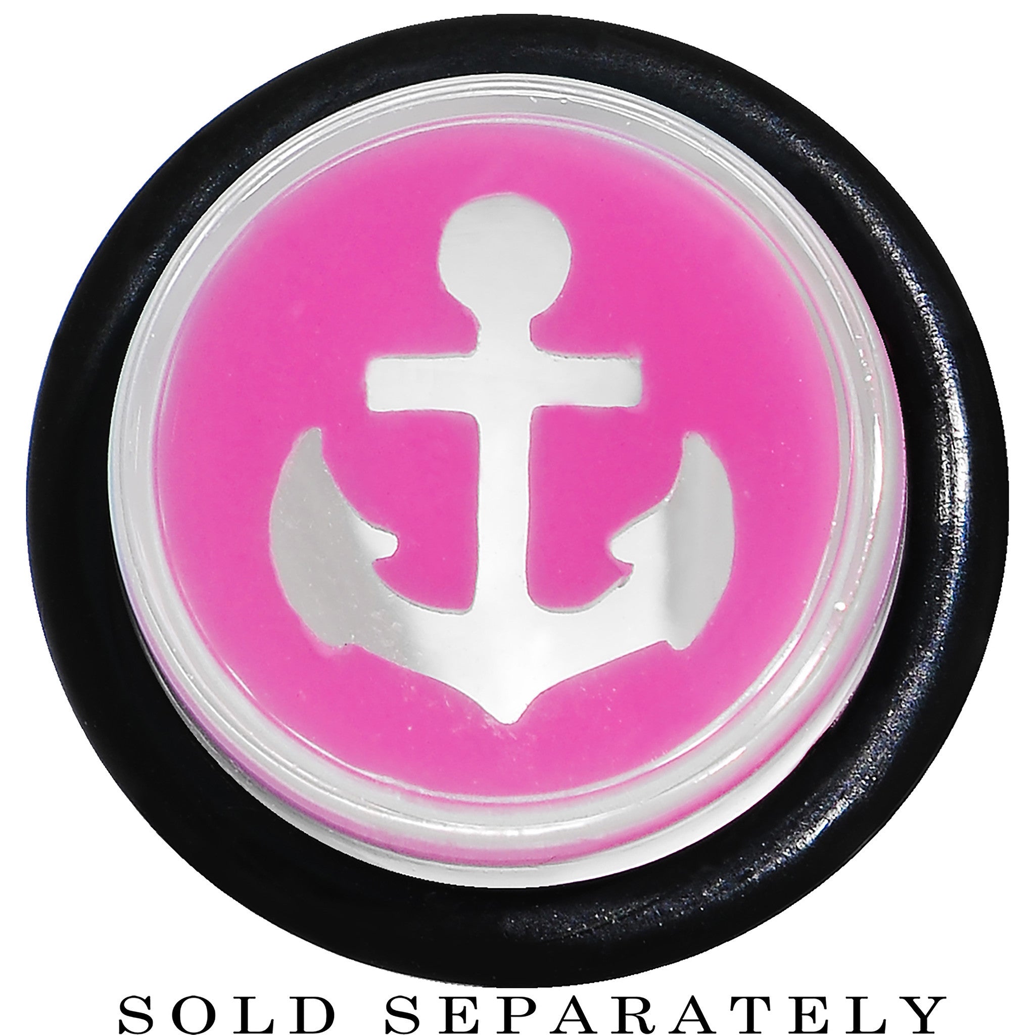 BodyCandy 1/2 Clear Pink Acrylic Set Sail Nautical Anchor Taper — detail close-up