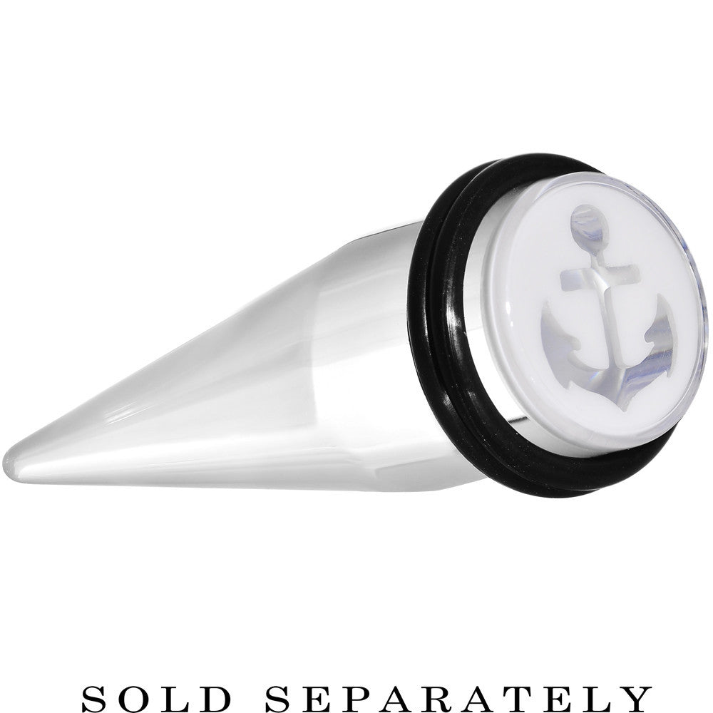BodyCandy 9/16 Clear White Acrylic Set Sail Nautical Anchor Taper — main product shot