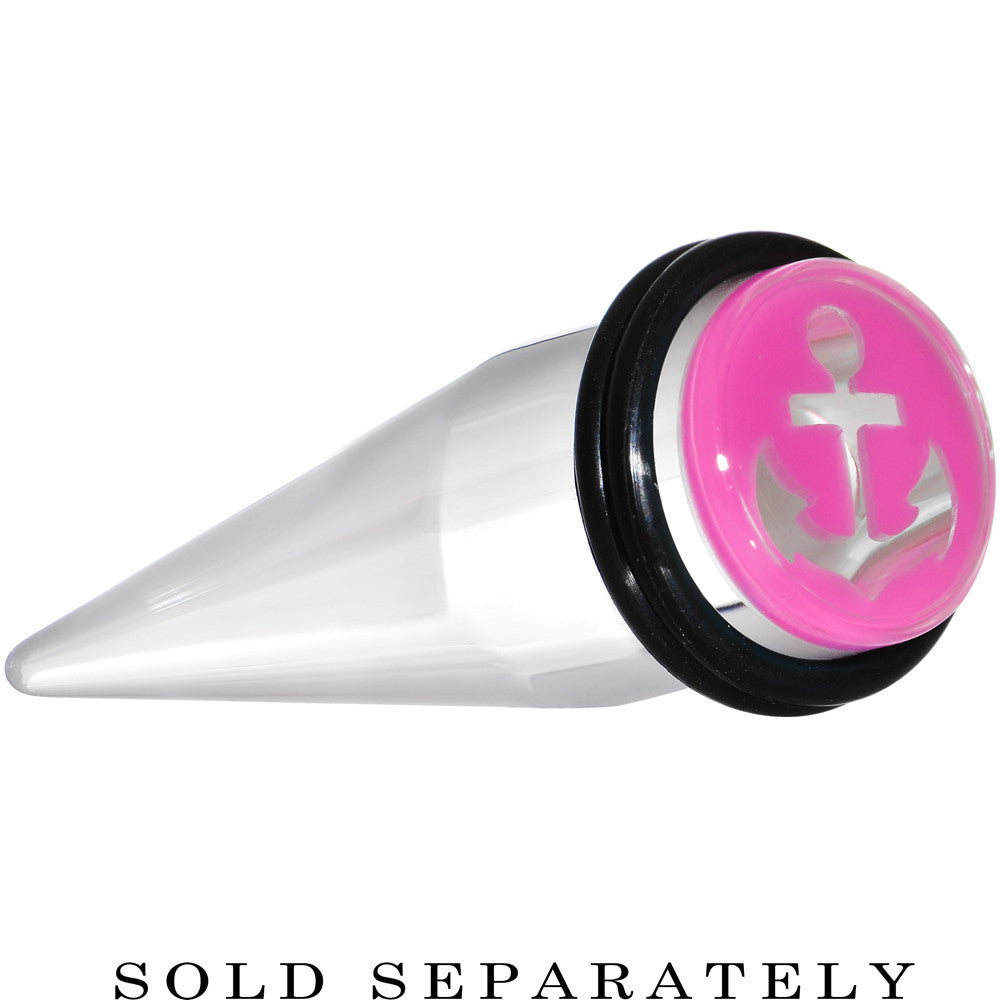 BodyCandy 9/16 Clear Pink Acrylic Set Sail Nautical Anchor Taper — main product shot