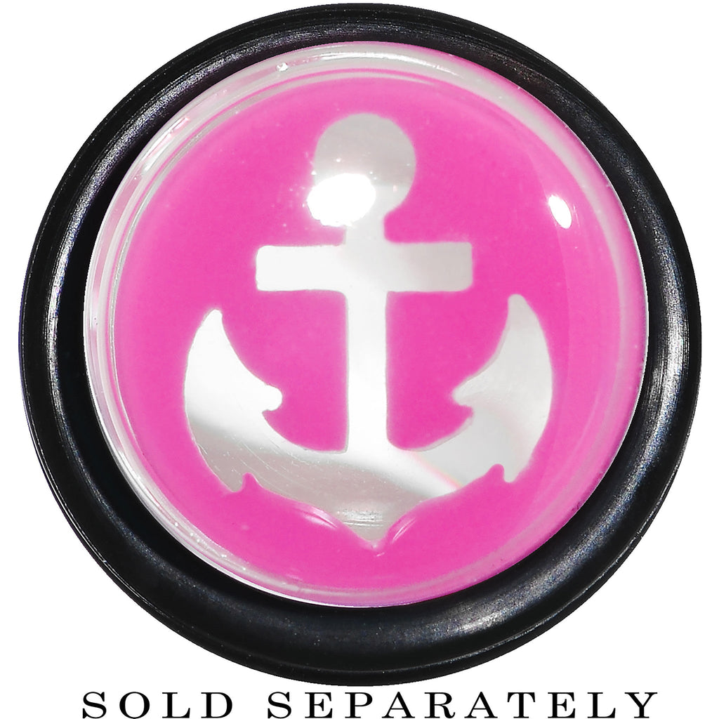 BodyCandy 9/16 Clear Pink Acrylic Set Sail Nautical Anchor Taper — detail close-up