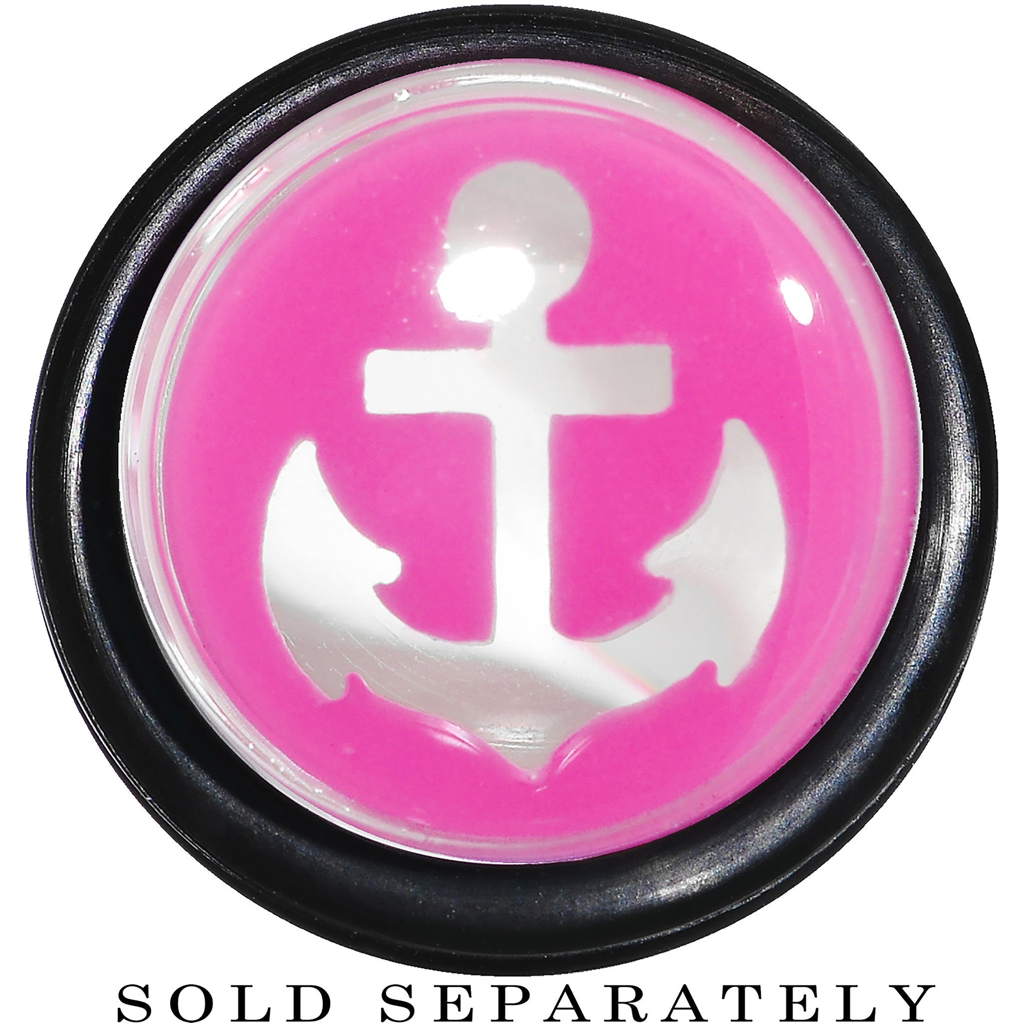 BodyCandy 9/16 Clear Pink Acrylic Set Sail Nautical Anchor Taper — detail close-up