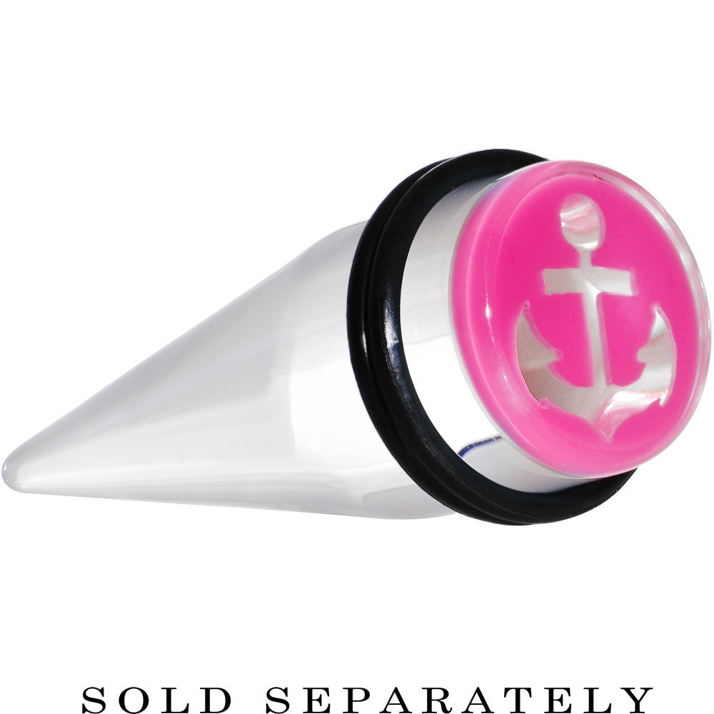 BodyCandy 5/8 Clear Pink Acrylic Set Sail Nautical Anchor Taper — main product shot