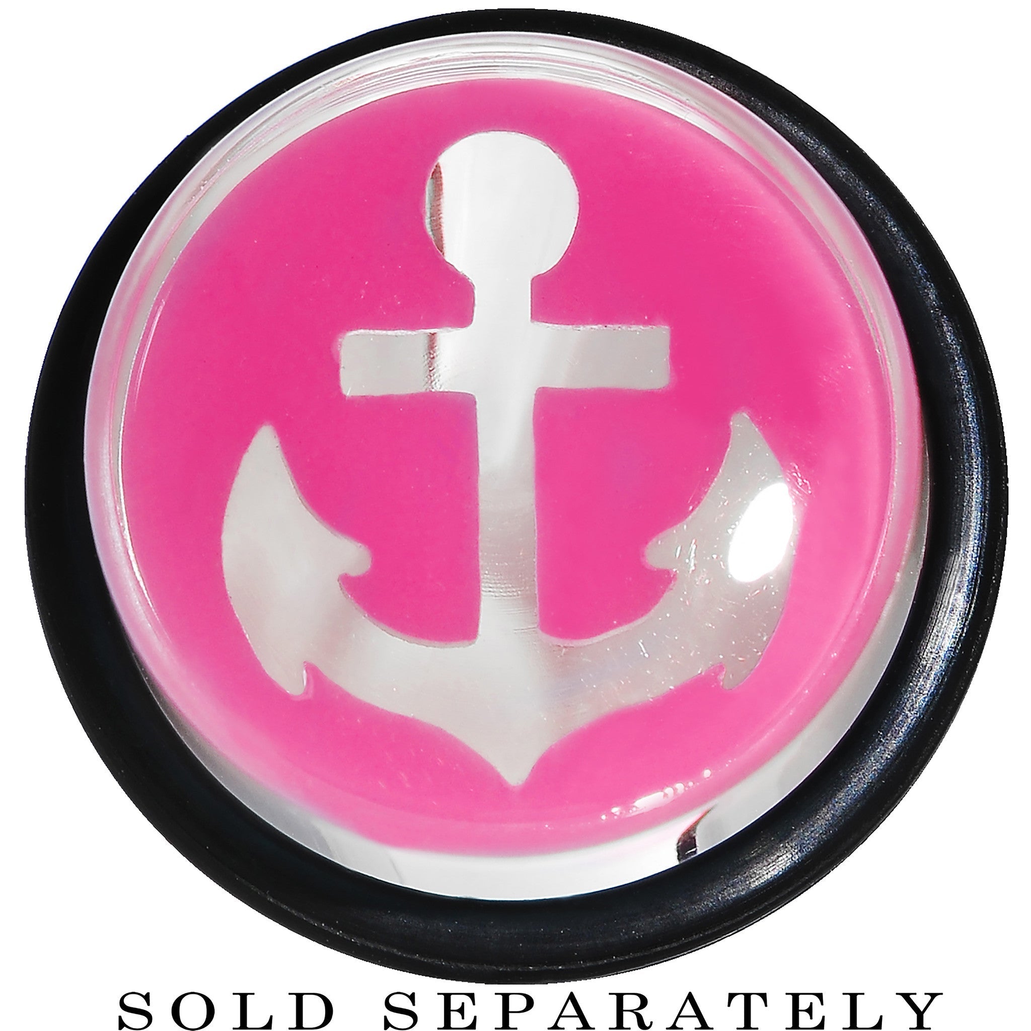 BodyCandy 5/8 Clear Pink Acrylic Set Sail Nautical Anchor Taper — detail close-up