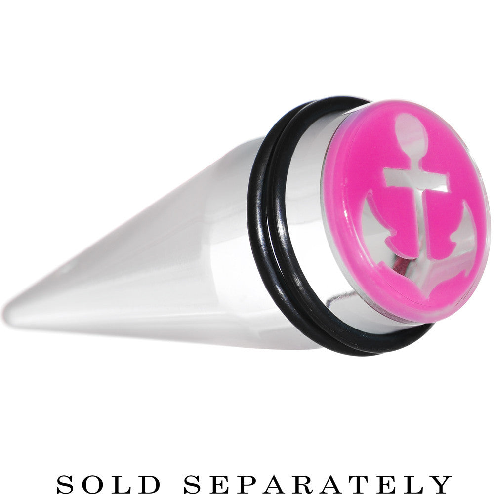 BodyCandy 18mm Clear Pink Acrylic Set Sail Nautical Anchor Taper — main product shot