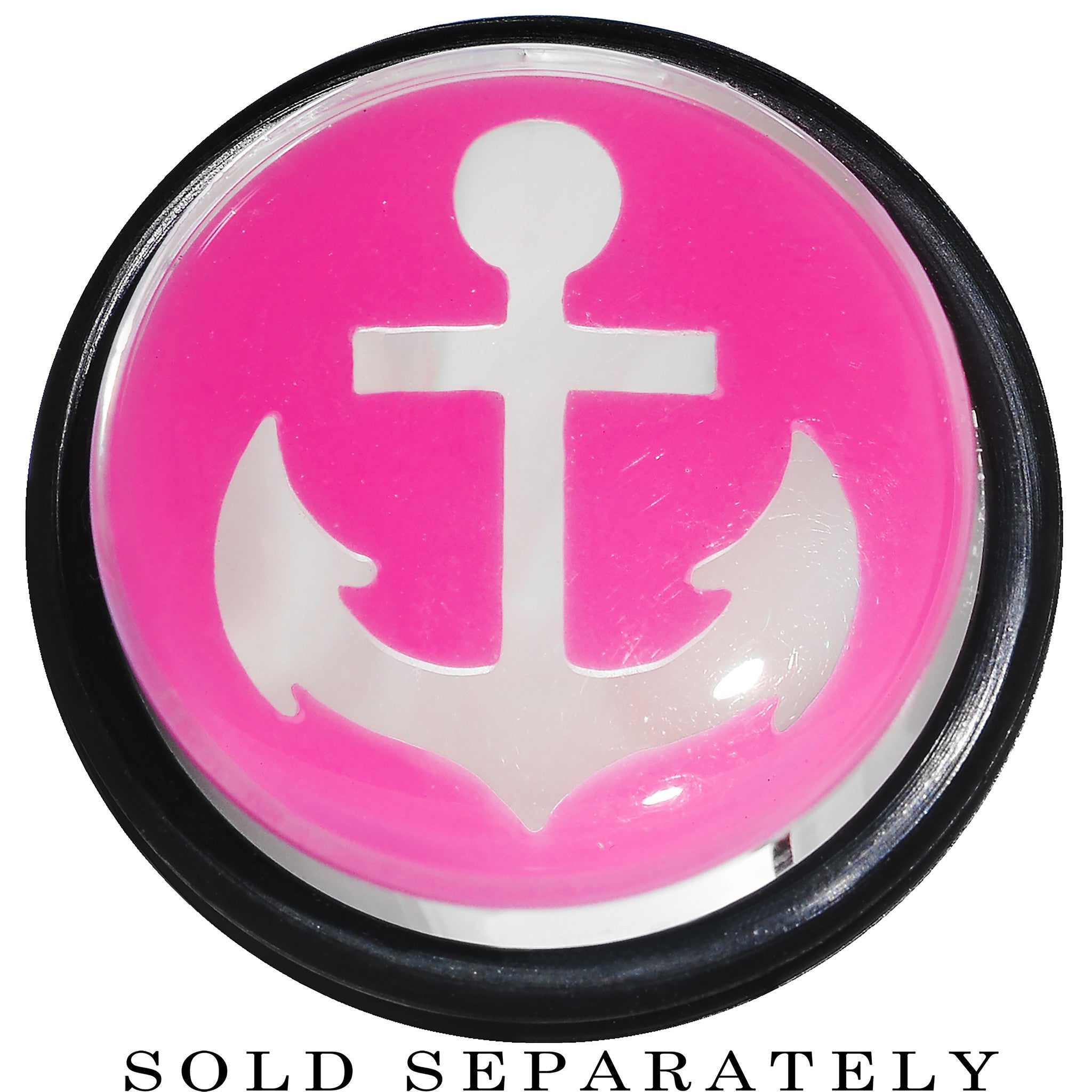 BodyCandy 20mm Clear Pink Acrylic Set Sail Nautical Anchor Taper — detail close-up