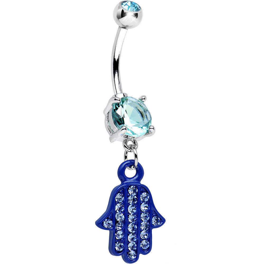 BodyCandy Aqua Double Gem Powerful Blessing Blue Hamsa Hand Dangle Belly Ring — main product shot