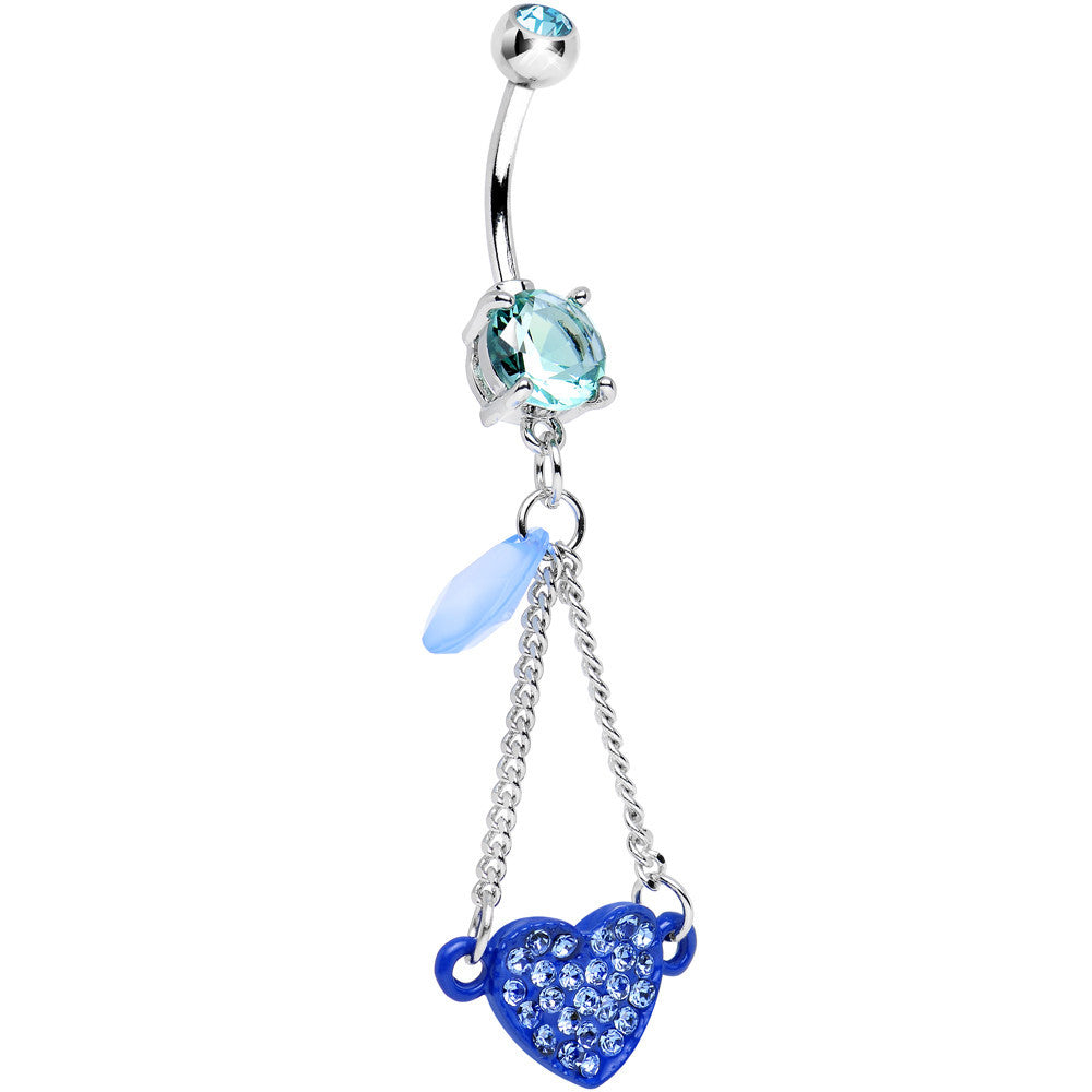 BodyCandy Aqua Double Gem Sparkling Trapeze Swing Blue Heart Dangle Belly Ring — main product shot