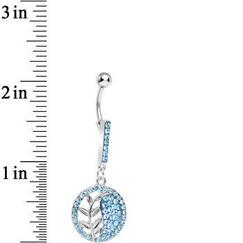 BodyCandy Aqua Gem Tranquility Palm Yin Yang Dangle Belly Ring — detail close-up