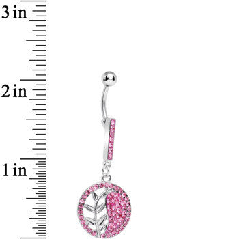 BodyCandy Pink Gem Tranquility Palm Yin Yang Dangle Belly Ring — detail close-up