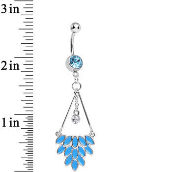 BodyCandy Aqua Gem Caribbean Breeze Ladies Fan Dangle Belly Ring — detail close-up