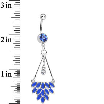 BodyCandy Blue Gem Caribbean Breeze Ladies Fan Dangle Belly Ring — detail close-up