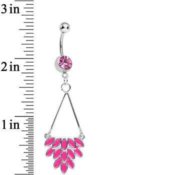 BodyCandy Pink Gem Caribbean Breeze Ladies Fan Dangle Belly Ring — detail close-up