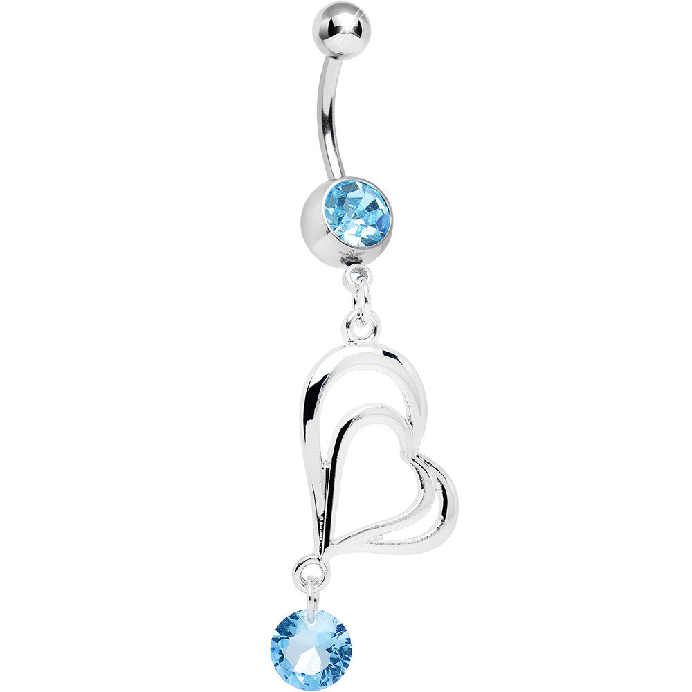 BodyCandy Aqua Gem and Crystal Drop Lovely Layered Heart Dangle Belly Ring — main product shot