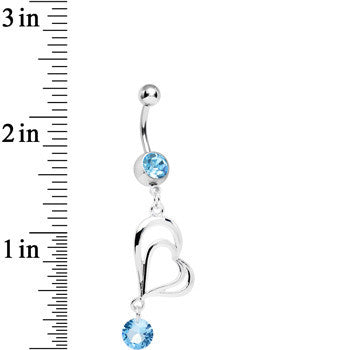 BodyCandy Aqua Gem and Crystal Drop Lovely Layered Heart Dangle Belly Ring — detail close-up